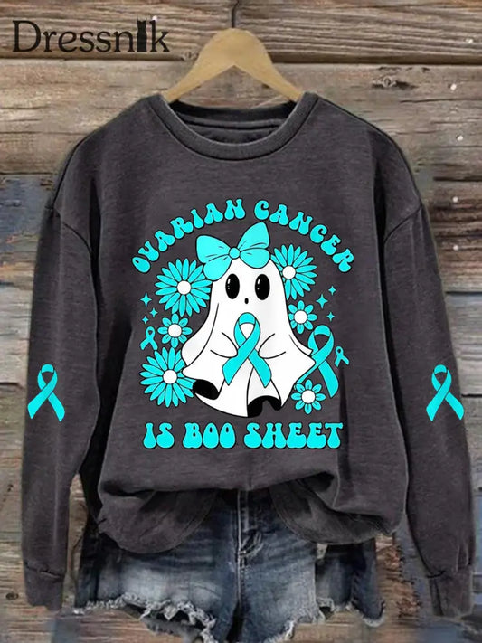 Frauen Eierstock krebs ist Boo Sheet Halloween Ghost Teal Ribbon Eierstock krebs Bewusstsein Sweatshirt Dunkelgrau / S