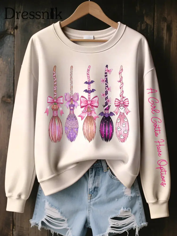 Frauen Ein Mädchen muss Optionen haben Hexenbesen-Print-Sweatshirt Aprikose / S