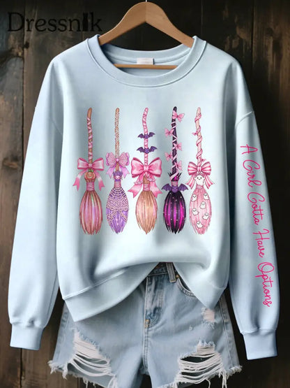 Frauen Ein Mädchen muss Optionen haben Hexenbesen-Print-Sweatshirt Hellblau / S