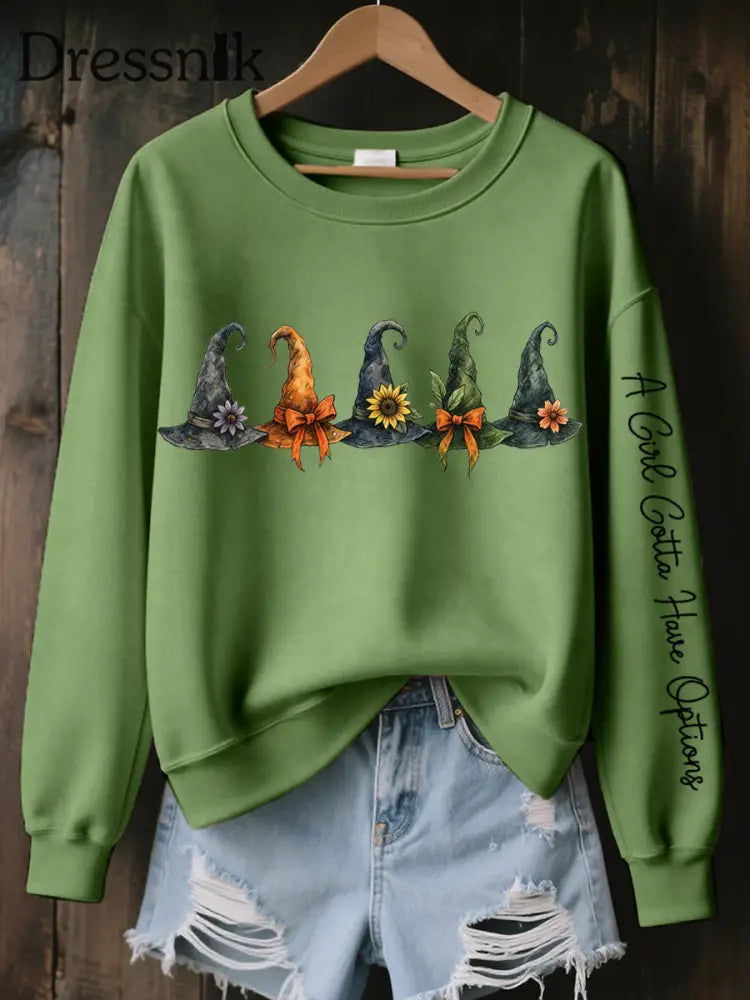 Frauen Ein Mädchen muss Optionen haben Hexenhut Print Sweatshirt Grün / S