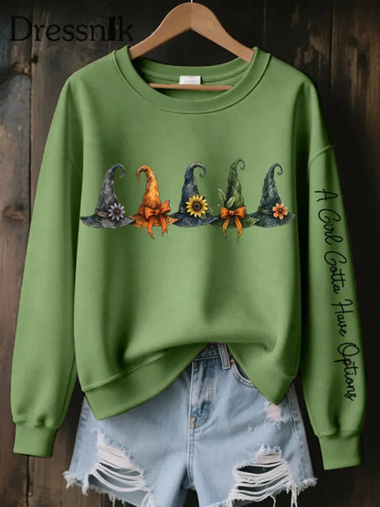 Frauen Ein Mädchen muss Optionen haben Hexenhut Print Sweatshirt Grün / S