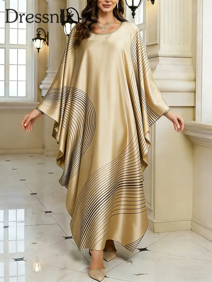 Frauen Elegantes künstlerisches Muster lässig lose Batwing Sleeve lange Plus Size Kleid A / EINS
