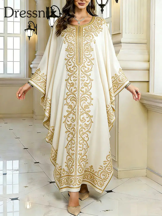 Frauen Elegantes künstlerisches Muster lässig lose Batwing Sleeve lange Plus Size Kleid A / EINS