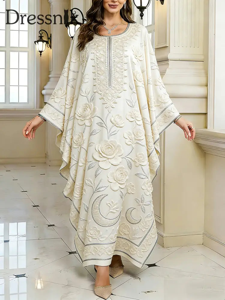 Frauen Elegantes künstlerisches Muster lässig lose Batwing Sleeve lange Plus Size Kleid A / EINS