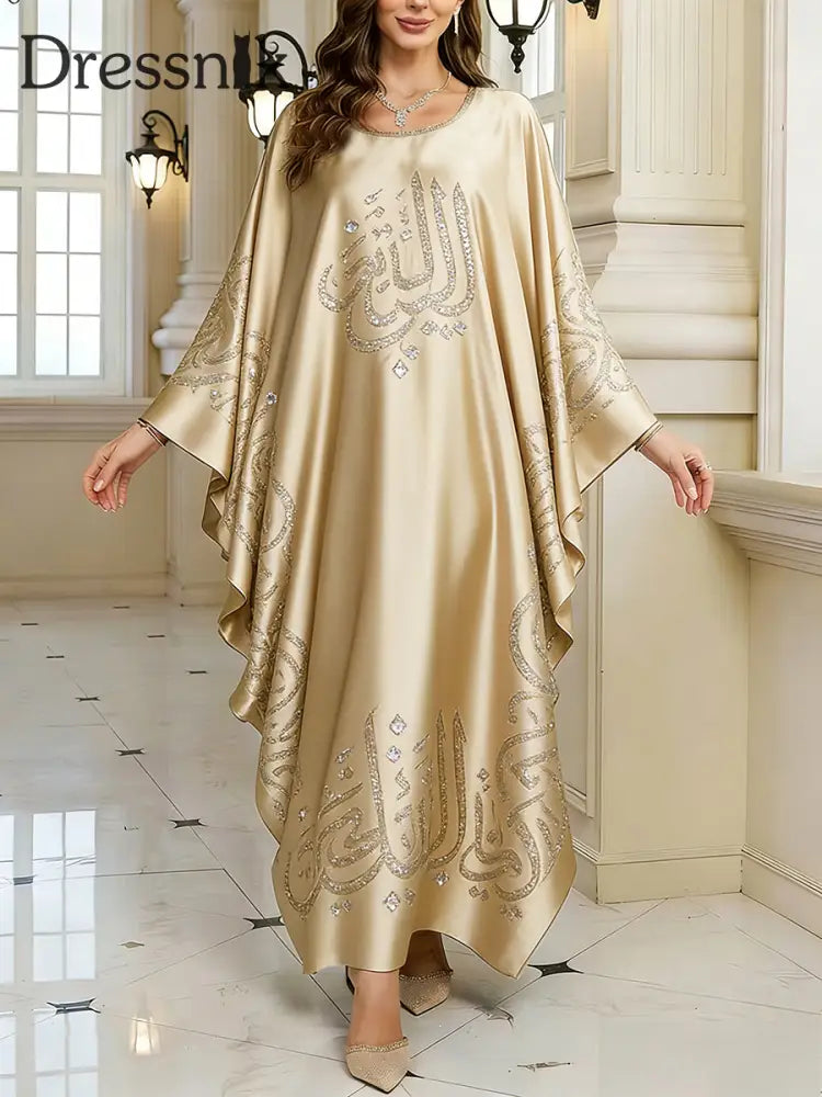 Frauen Elegantes künstlerisches Muster lässig lose Batwing Sleeve lange Plus Size Kleid A / EINS