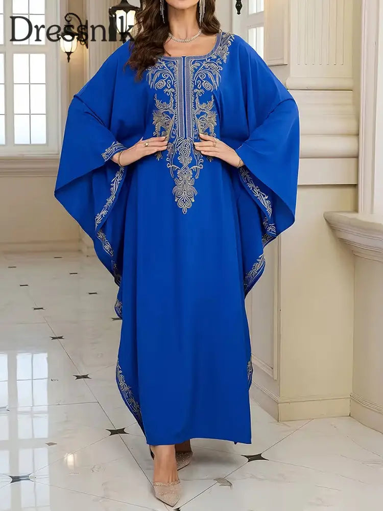 Frauen Elegantes künstlerisches Muster lässig lose Batwing Sleeve lange Plus Size Kleid A / EINS