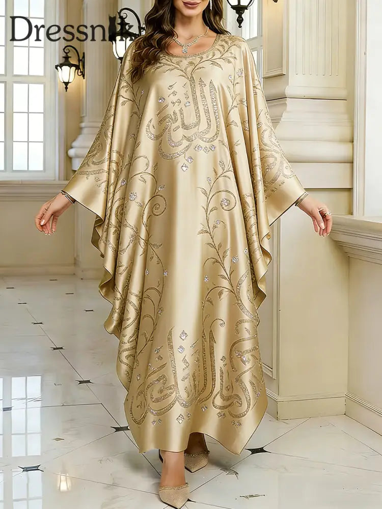 Frauen Elegantes künstlerisches Muster lässig lose Batwing Sleeve lange Plus Size Kleid A / EINS