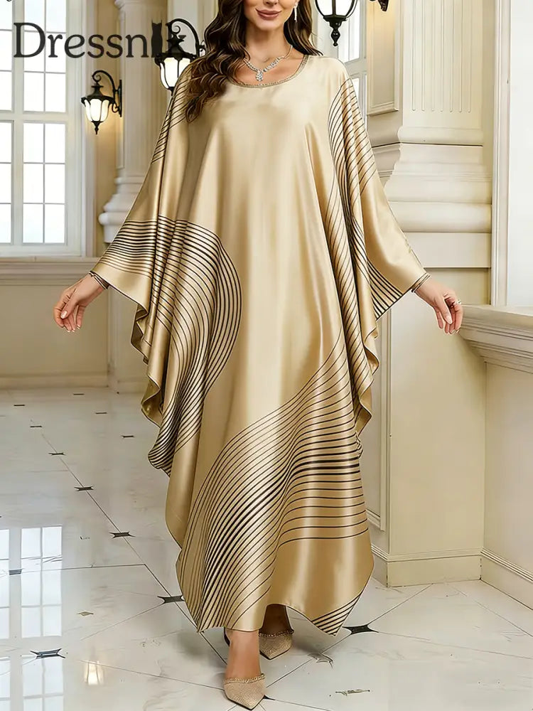 Frauen Elegantes künstlerisches Muster lässig lose Batwing Sleeve lange Plus Size Kleid A / EINS