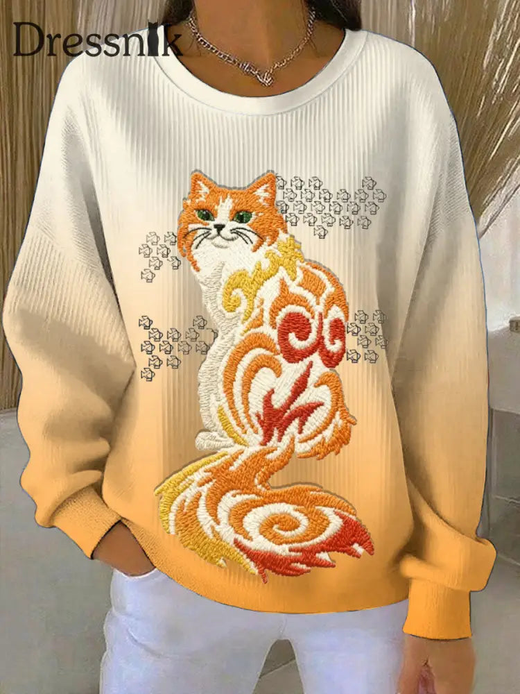 Frauen entzückende Katze Thanksgiving Sweatshirt Orange / S