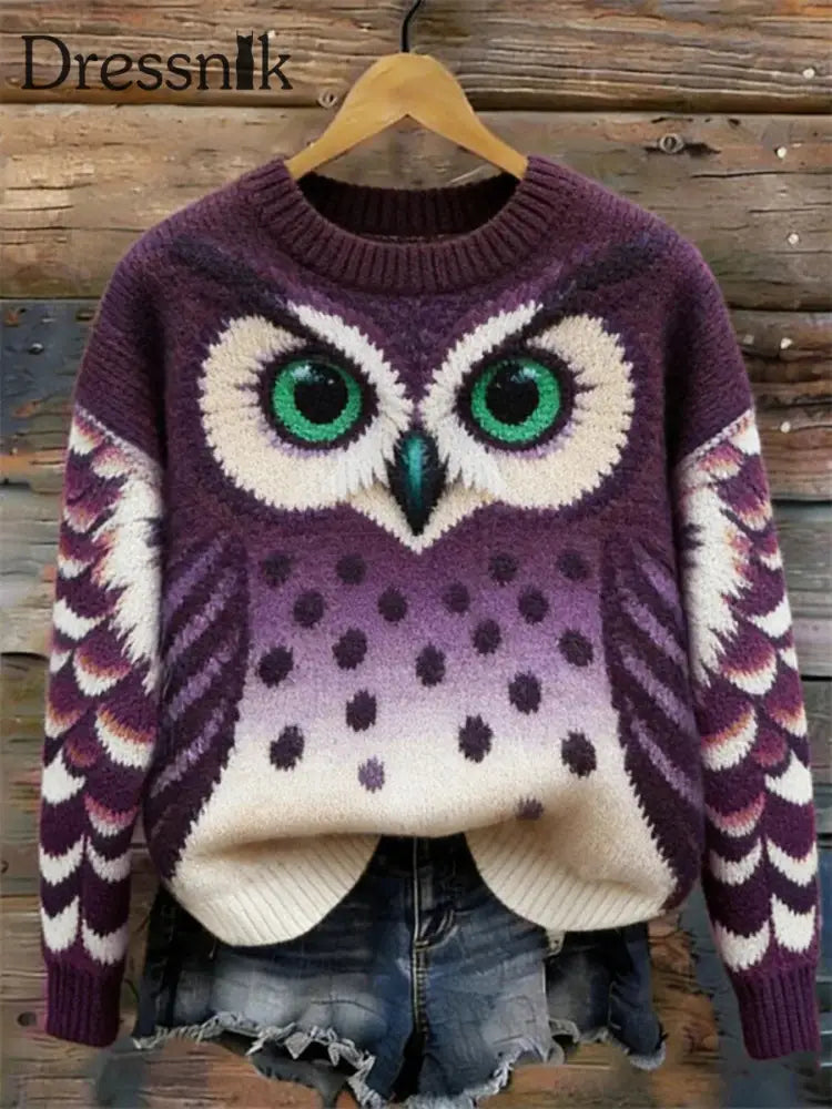 Frauen Eule Kunstdruck Casual Top Lila / S