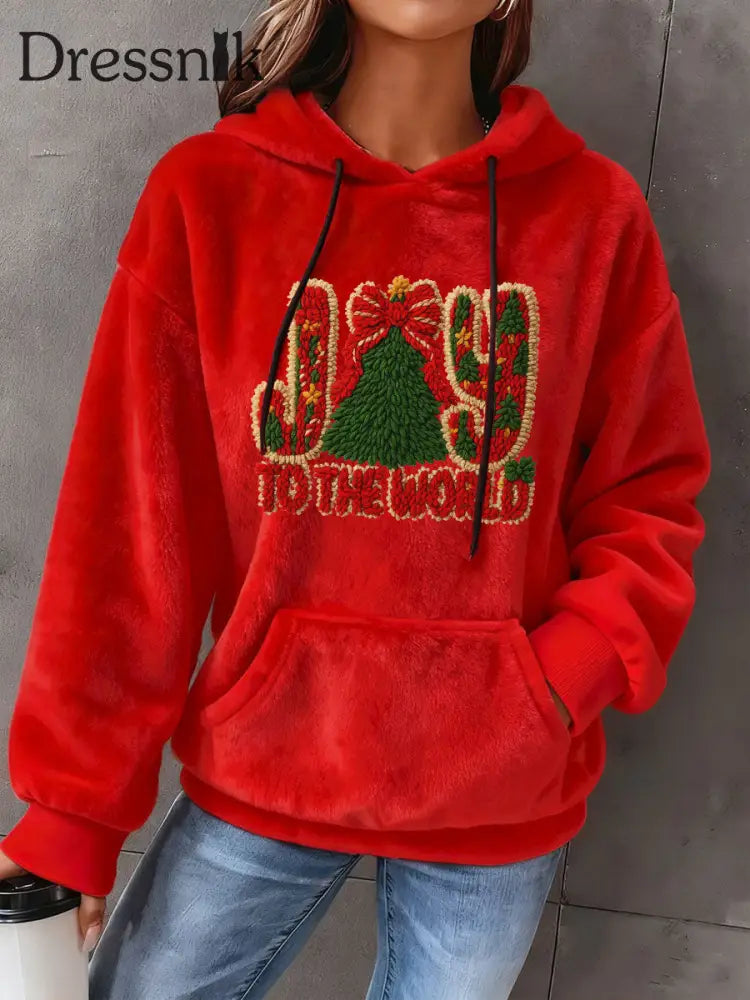 Frauen Freude an der Welt gedruckt Casual Hoodie Rot / S