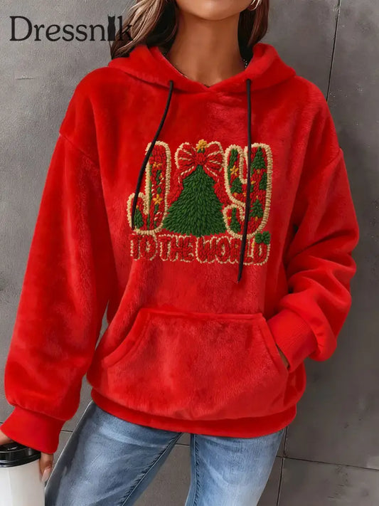 Frauen Freude an der Welt gedruckt Casual Hoodie Rot / S