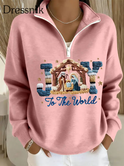 Frauen freude auf die Welt gedruckt Casual Zip-Up Top Rosa / S