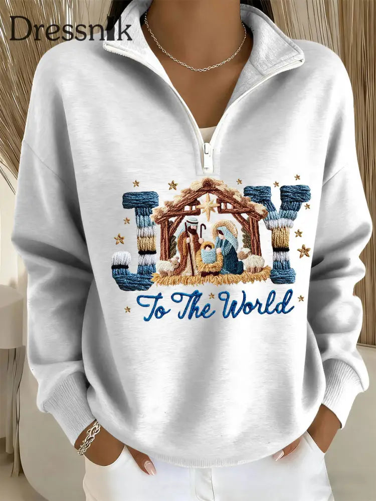 Frauen freude auf die Welt gedruckt Casual Zip-Up Top Weiß / S
