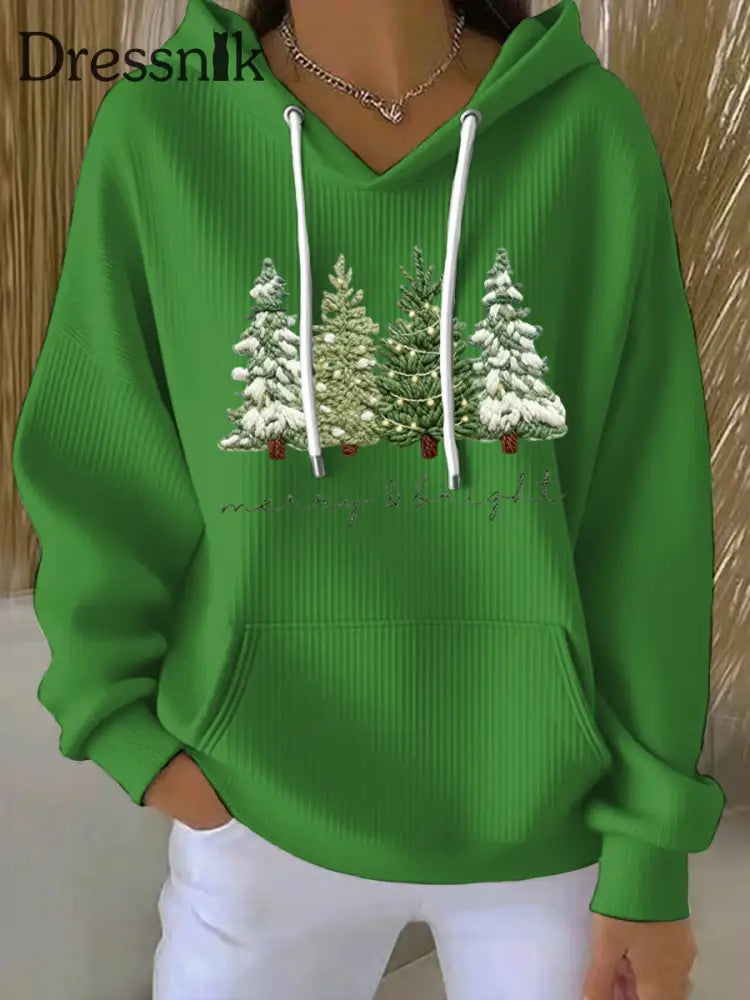 Frauen Frohe und Helle Print Hoodie Grün / S