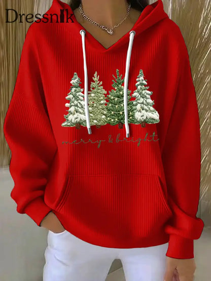 Frauen Frohe und Helle Print Hoodie Rot / S