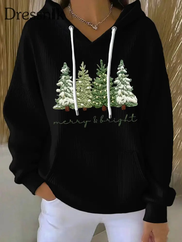 Frauen Frohe und Helle Print Hoodie Schwarz / S