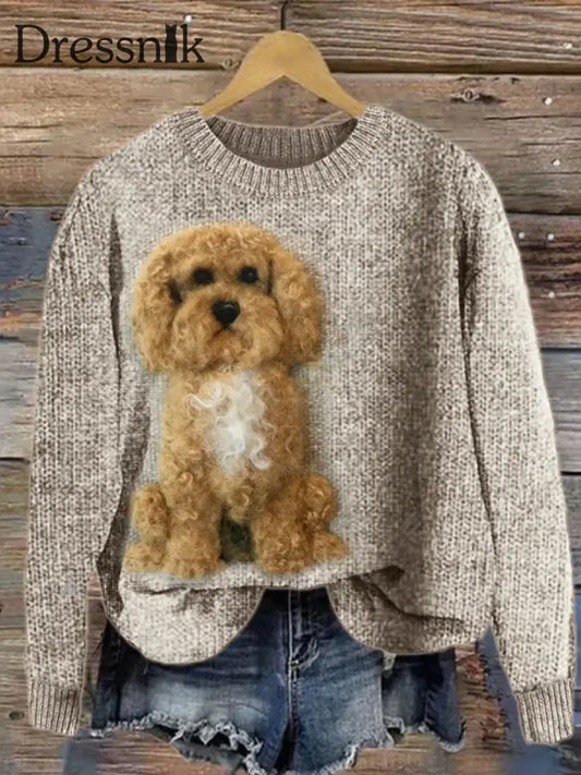 Frauen Fuzzy Hunde wolle Kunst Gemütliche Strick pullover Khaki / S