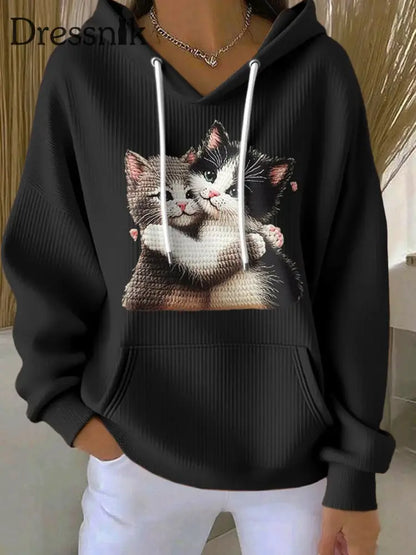 Frauen geschnittener Katzen-Hoodie Schwarz / S