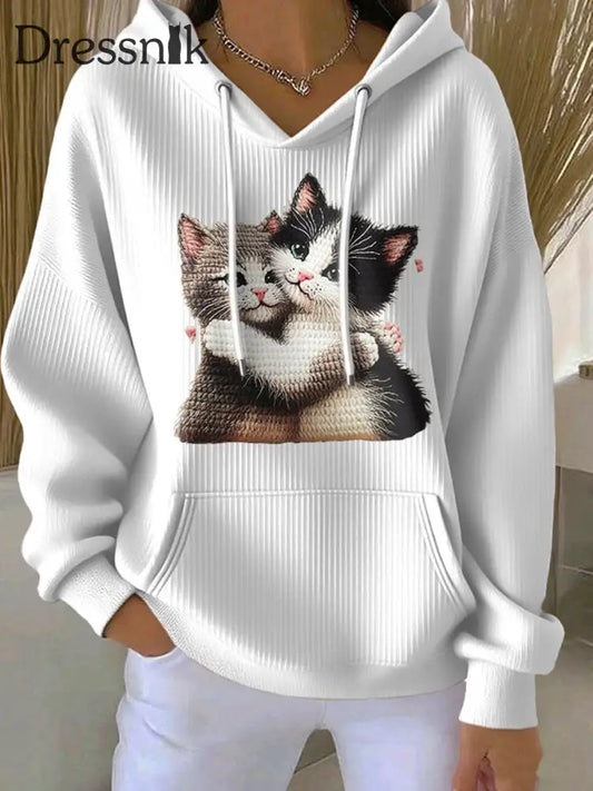 Frauen geschnittener Katzen-Hoodie Weiß / S