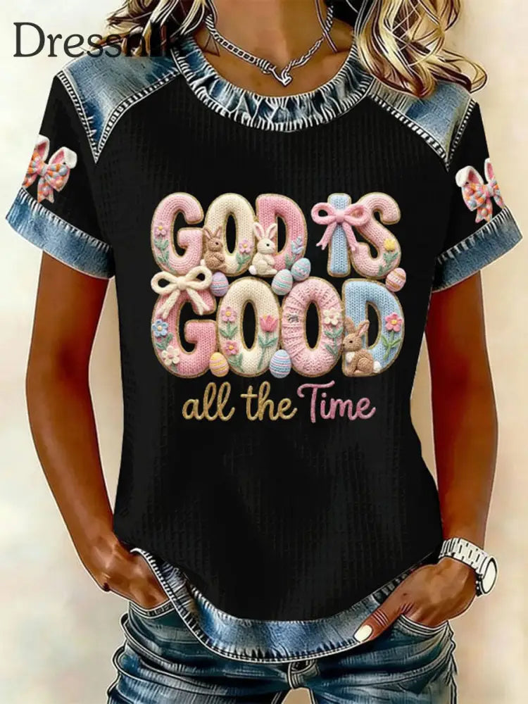 Frauen ’Gott ist die ganze Zeit gut’ gedruckt lässig T-Shirt Schwarz / S