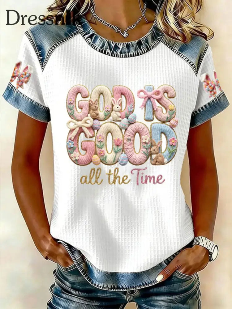 Frauen ’Gott ist die ganze Zeit gut’ gedruckt lässig T-Shirt Weiß / S