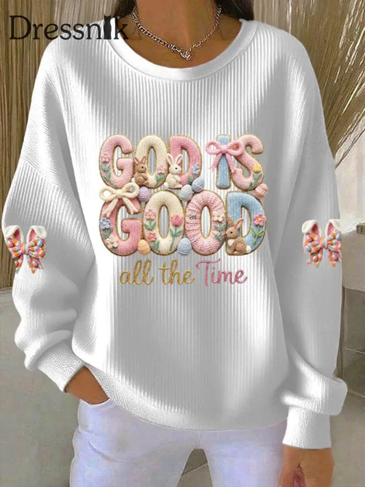 Frauen ’Gott ist gut’ bedrucktes lässiges Sweatshirt... Weiß / S