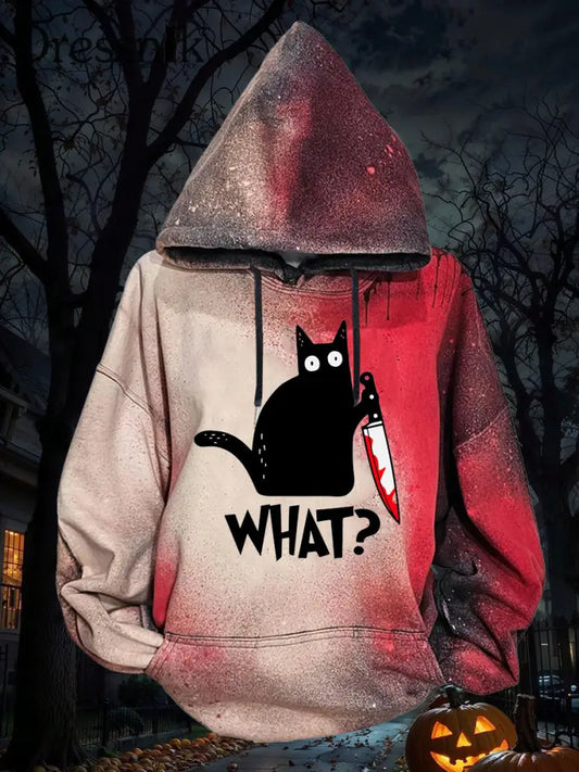 Frauen Halloween Blut befleckte schwarze Katze Hoodie als bild / S