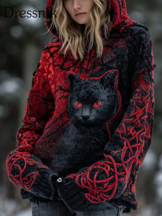 Frauen Halloween schwarze Katze Hoodie als bild / S