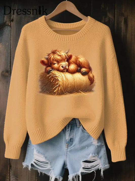 Frauen Herbst Tier Hochland Kuh Gemütliche Strick pullover als bild / S