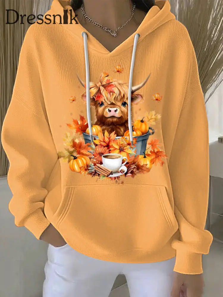 Frauen Herbst Tier Hochland Kuh Print Casual Hoodie als bild / S