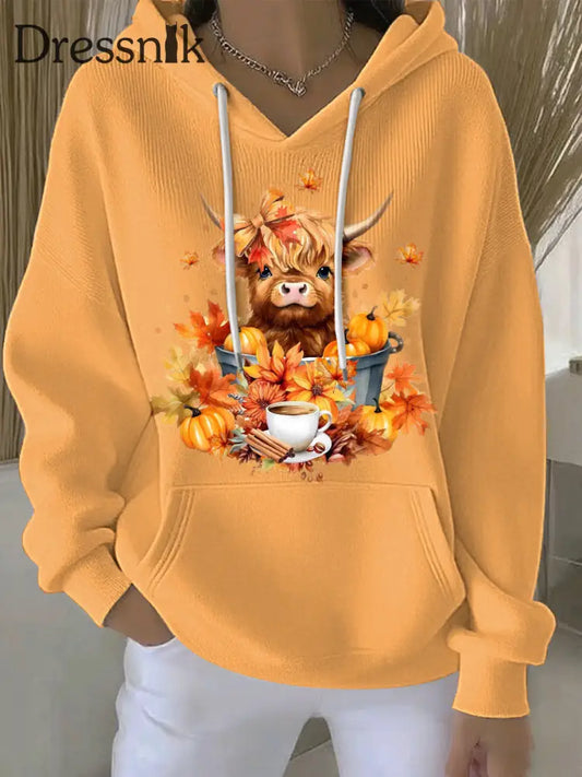 Frauen Herbst Tier Hochland Kuh Print Casual Hoodie als bild / S