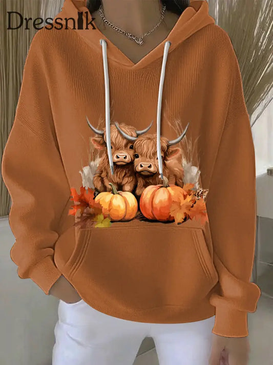 Frauen Herbst Tier Hochland Kuh Print Casual Hoodie als bild / S