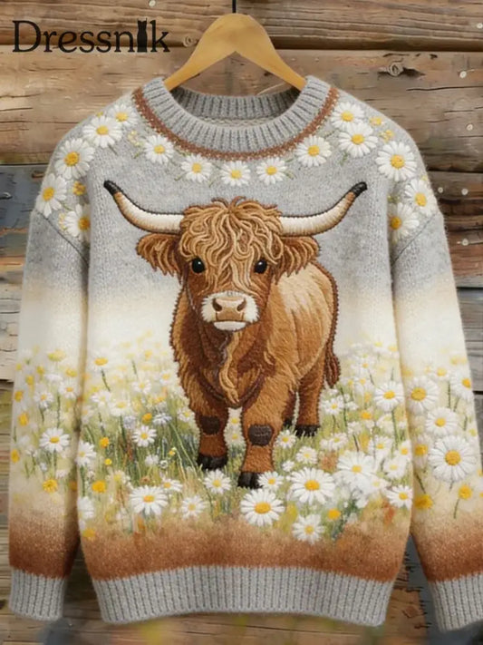 Frauen Highland Kuh Blumen kunst Gemütliche Pullover als bild / S