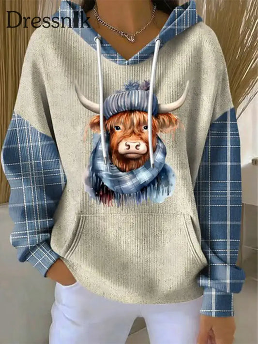 Frauen hochland kuh bedruckter Hoodie als bild / S
