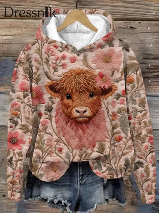 Frauen Hochland kuh Bedrucktes regelmäßiges Sweatshirt als bild / S