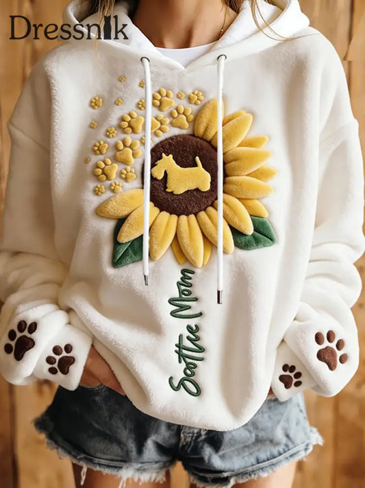 Frauen Hund Kunstdruck Casual Hoodie Weiß / S