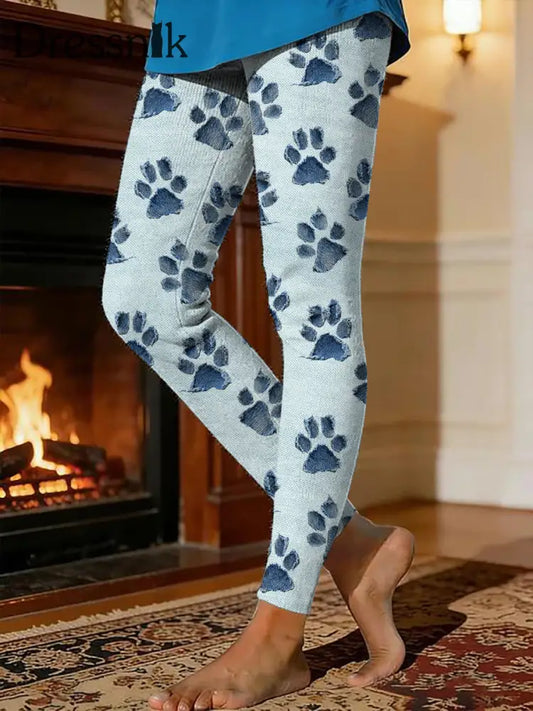 Frauen Hunde Pfote Warme Fleece-Leggings hellblau / S