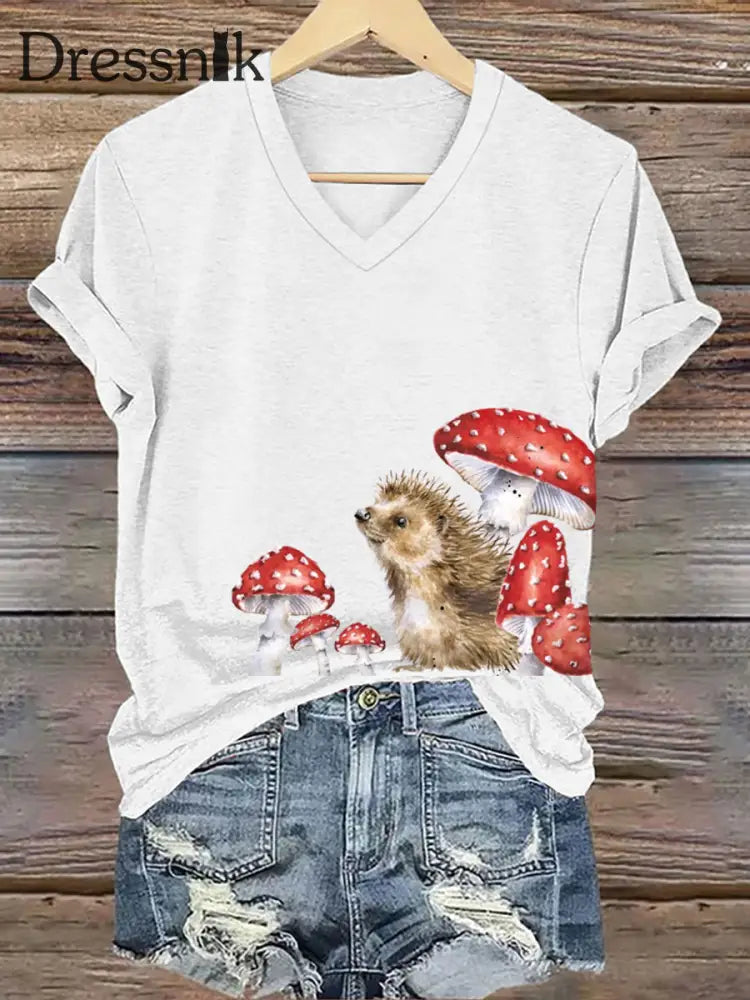Frauen Igel Print Kurzarm T Shirt Weiß / S