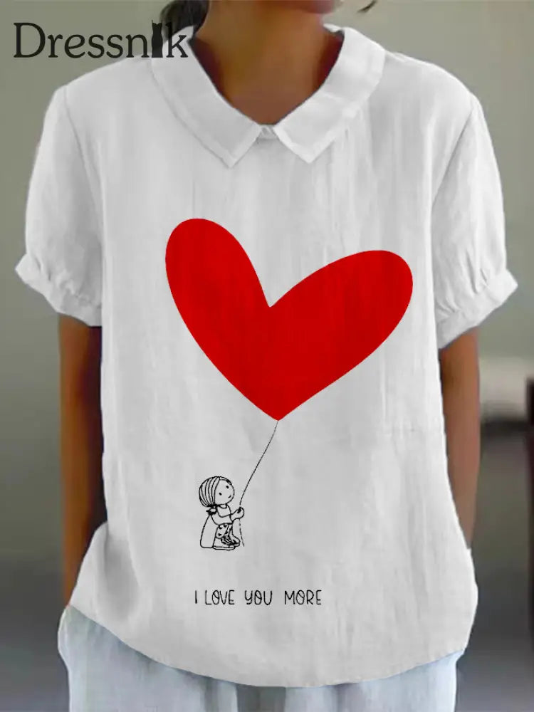 Frauen interessante Illustration Bedrucktes Kurzarm-Hemd aus Baumwolle und Leinen Weiß / S