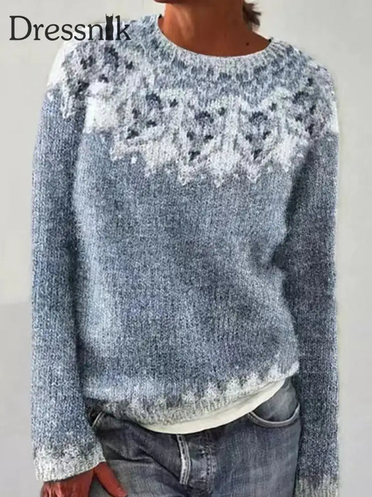 Frauen Isländischer Pullover Rundhals lockerer Pullover blau / S
