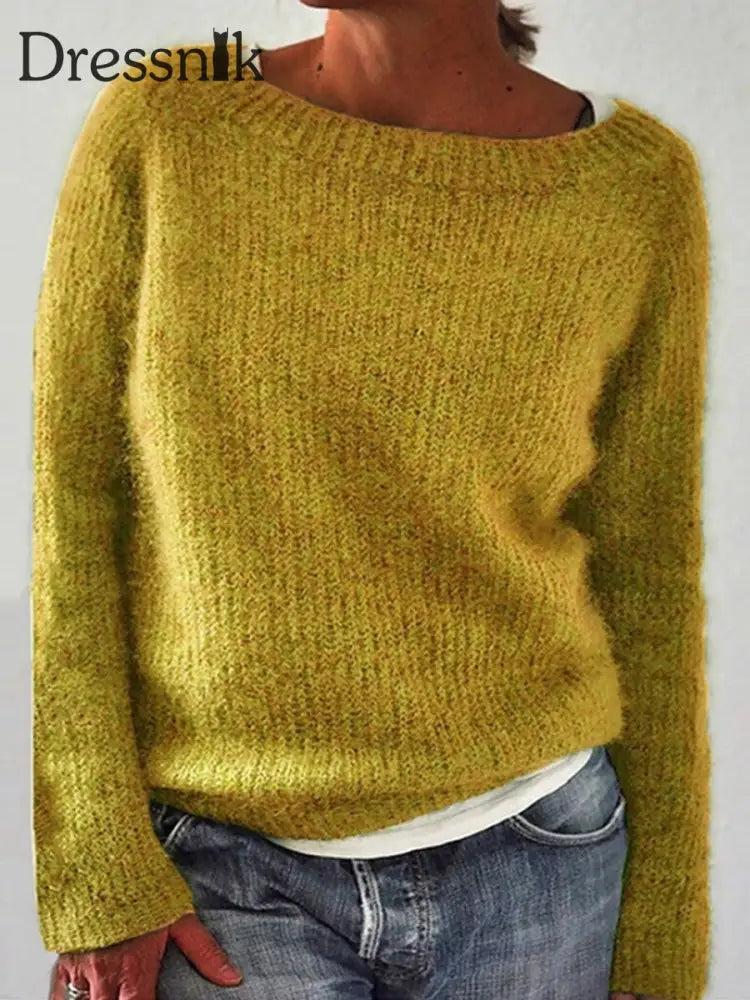 Frauen Isländischer Pullover Rundhals lockerer Pullover Gelb / S