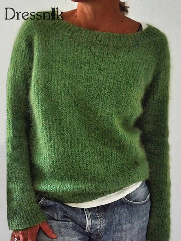 Frauen Isländischer Pullover Rundhals lockerer Pullover Grün / S