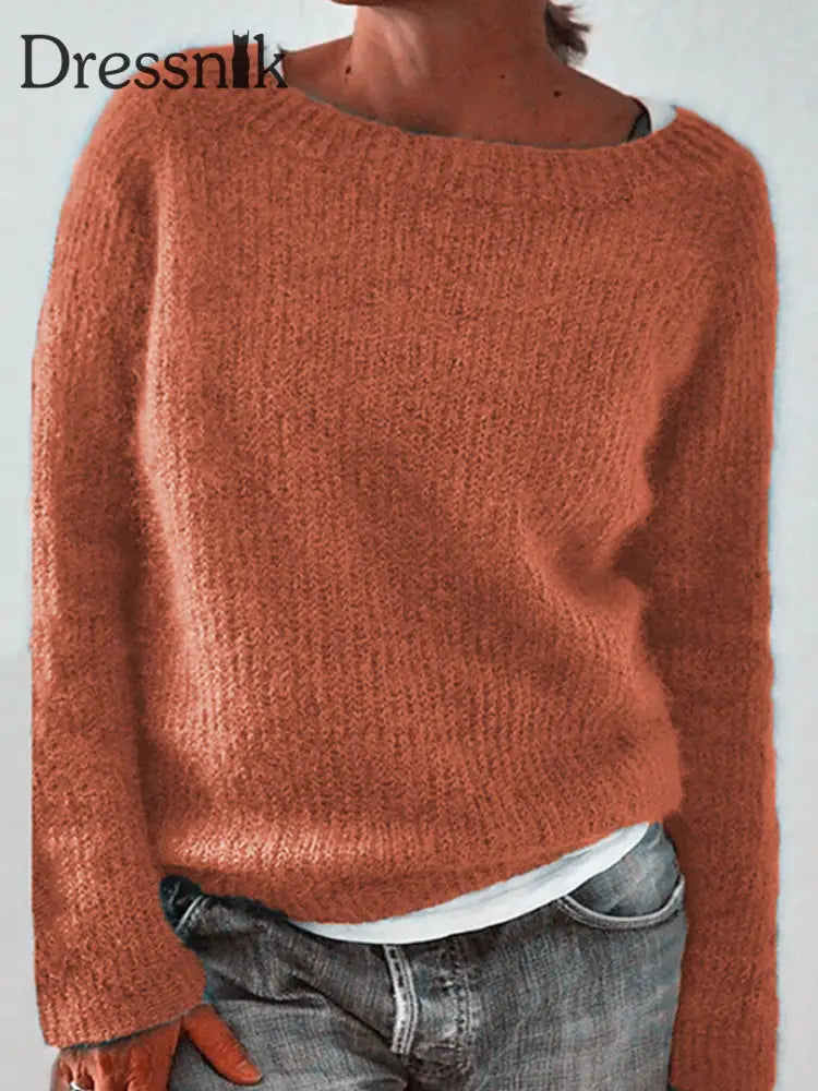 Frauen Isländischer Pullover Rundhals lockerer Pullover Orange / S