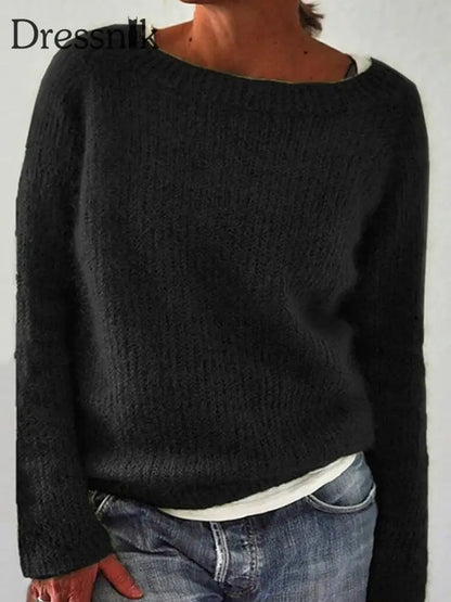 Frauen Isländischer Pullover Rundhals lockerer Pullover Schwarz / S