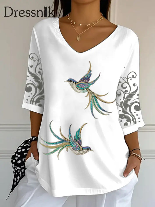 Frauen japanische Kunst lässig halb ärmel ige T-Shirt Weiß / S
