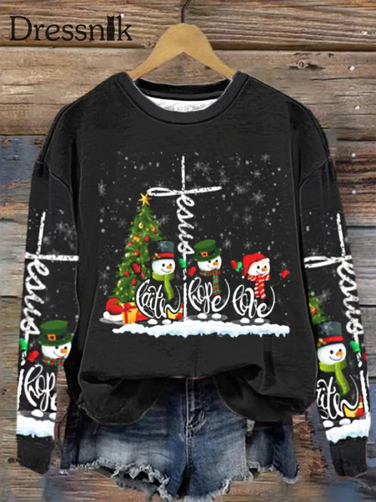 Frauen Jesus Glaube Hoffnung Liebe Schneemann Lustige Weihnachten für christliche regelmäßige Sweatshirt Schwarz / S