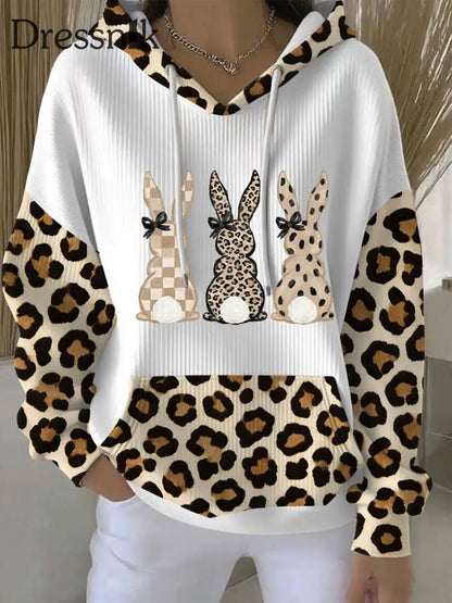 Frauen Kaninchen Kunstdruck Casual Hoodie Weiß / S
