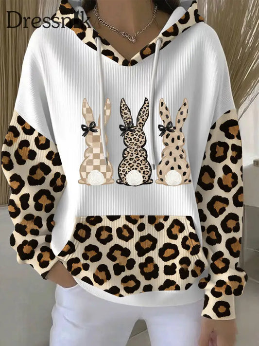 Frauen Kaninchen Kunstdruck Casual Hoodie Weiß / S