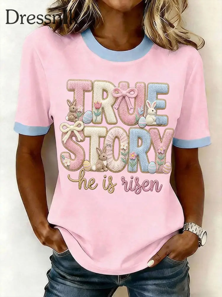 Frauen Kaninchen Print Casual T-Shirt Rosa / S